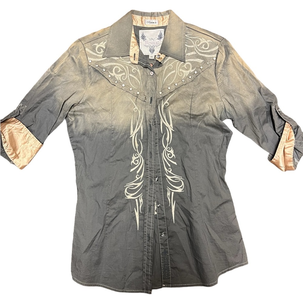 ROAR ; Woman's western distressed shirt; Size M